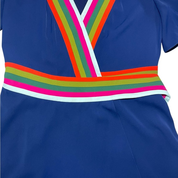 Tory Burch Peggy Wrap Dress Short Sleeve Navy Blue Stretch V-neck Womens Size 0 - Picture 13 of 16